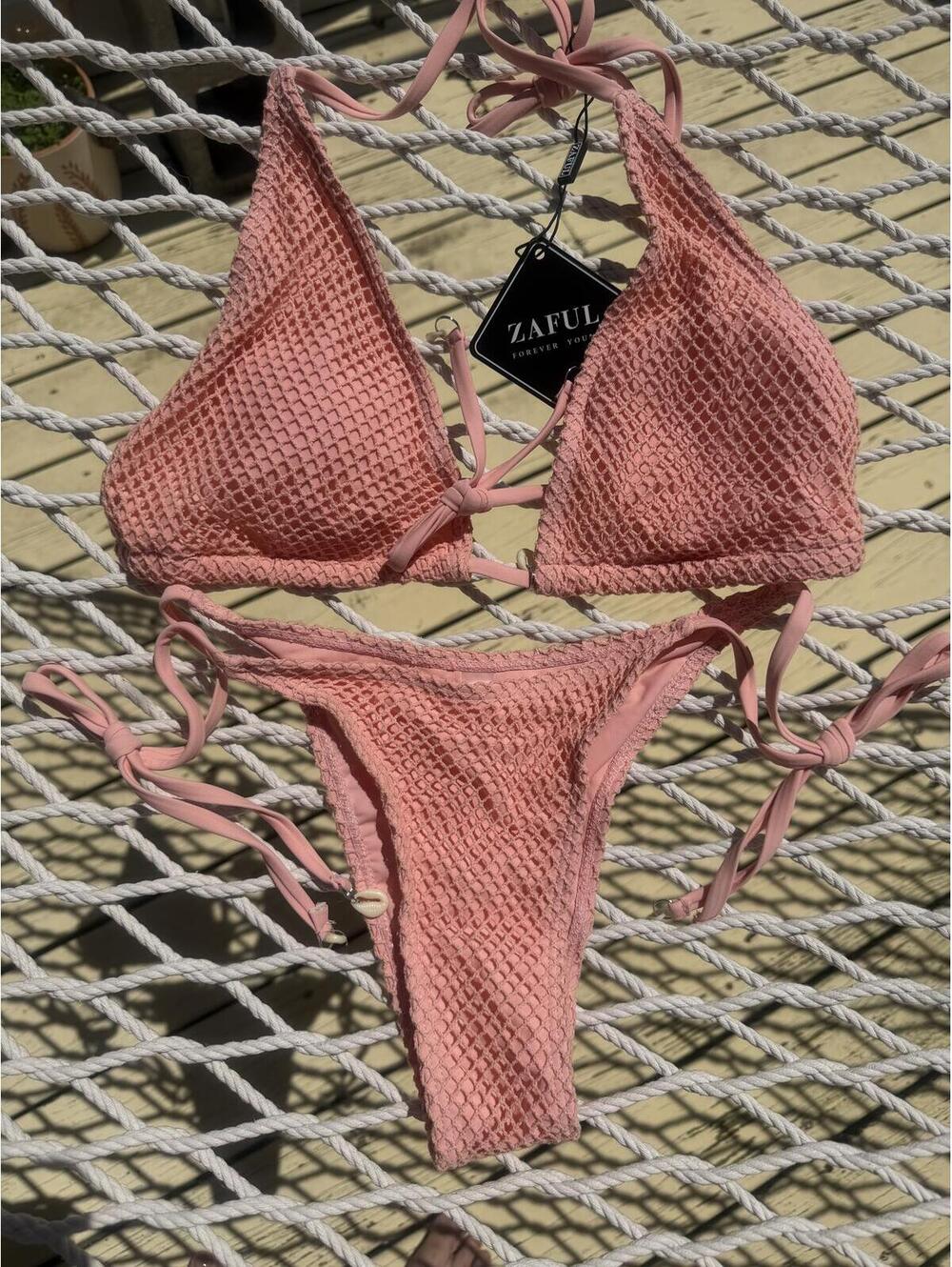 ZAFUL Women Triangle String Two Piece Bikini  Tie Shell